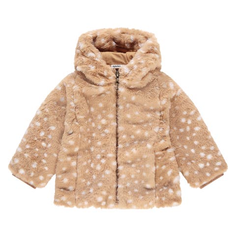 Deer Print Faux Fur Jacket