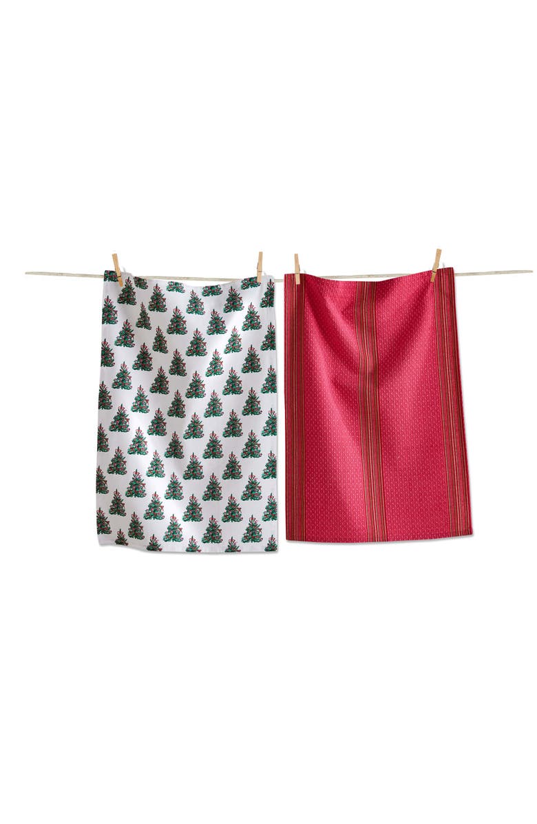 tag Very Merry Tree Dishtowel Set Multicolor Cotton Kitchen Towels, Main, color, 