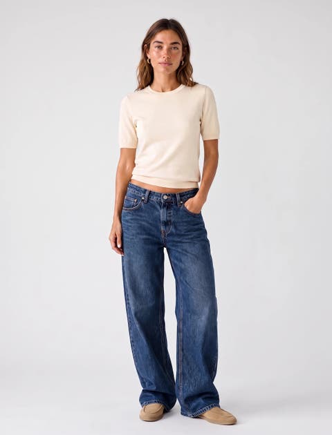 Regular-Fit Crew Neck Short Sleeve Knit Sweater