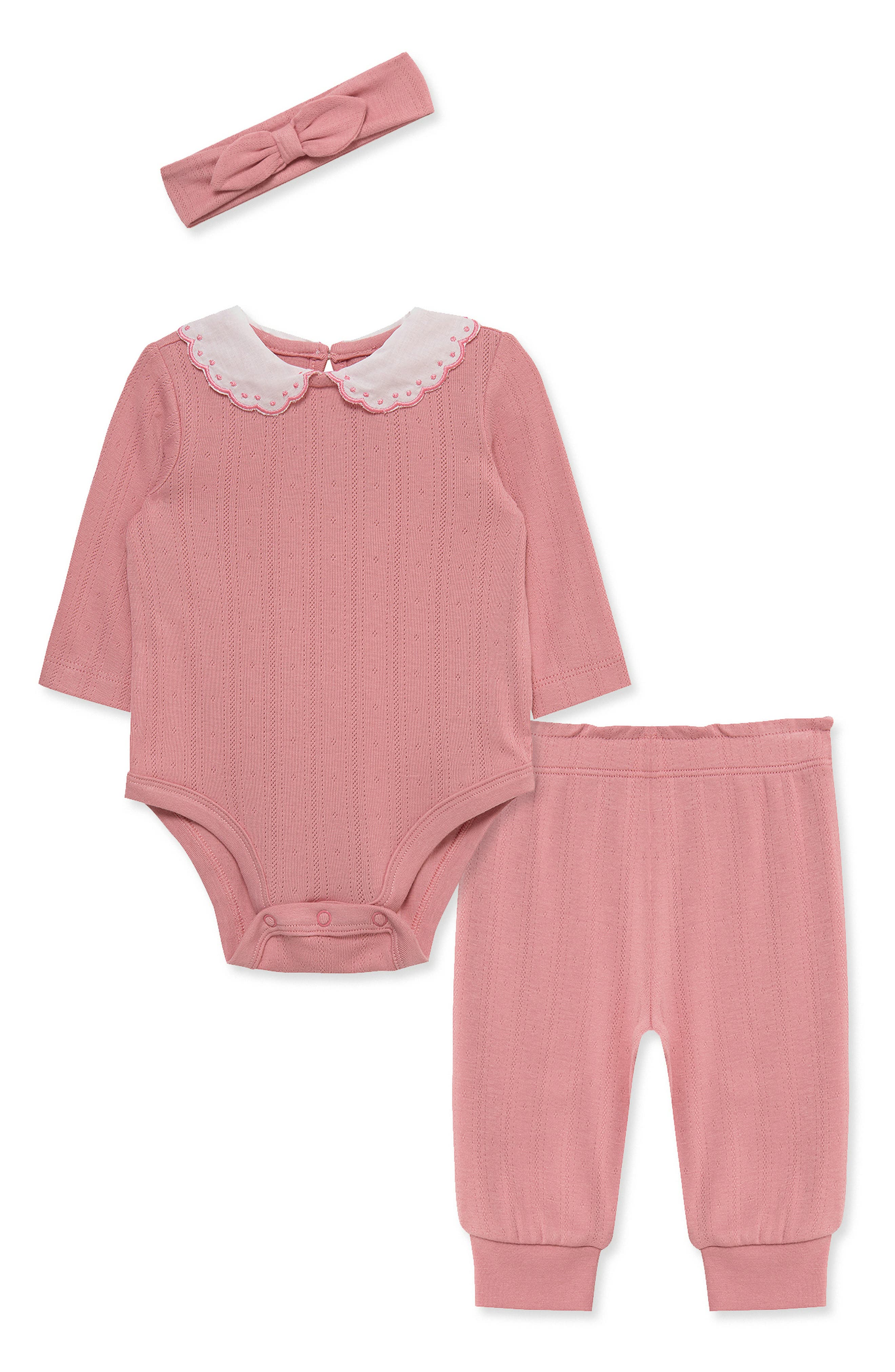 Pointelle Bodysuit, Joggers & Headband Set