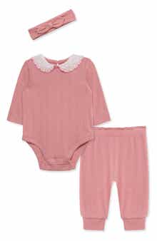 Pointelle Bodysuit, Joggers & Headband Set