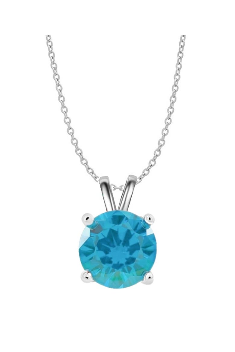 Sterling Silver Round Created Gemstone Necklace, Main, color, Blue Topaz
