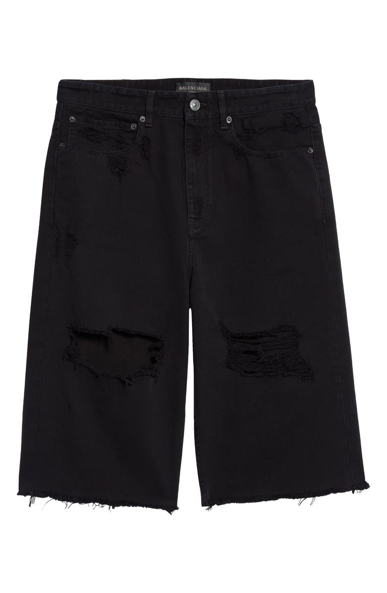 Balenciaga Baggy Destroyed Cutoff Denim Shorts, Alternate, color,