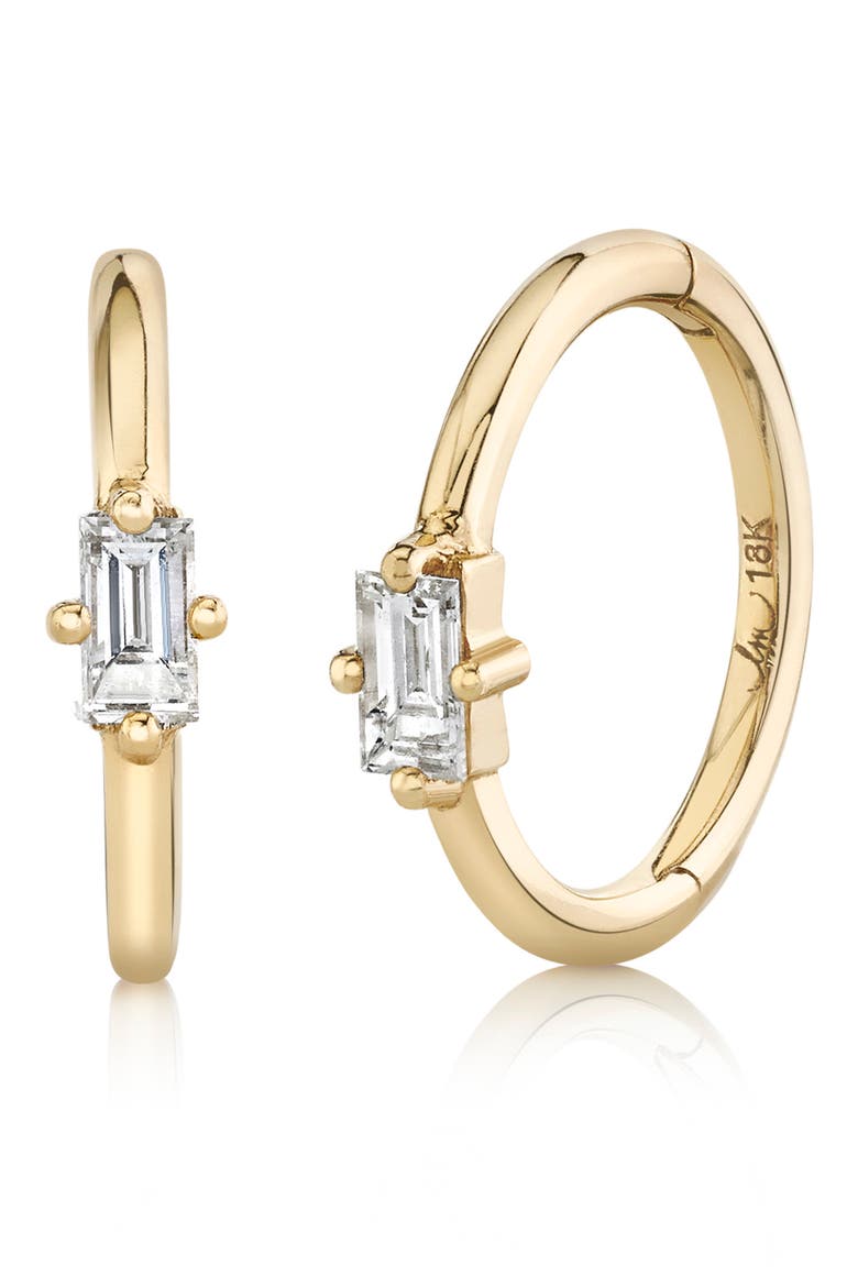 Baguette Diamond 18K Gold Huggie Earring, Main, color, YELLOW GOLD