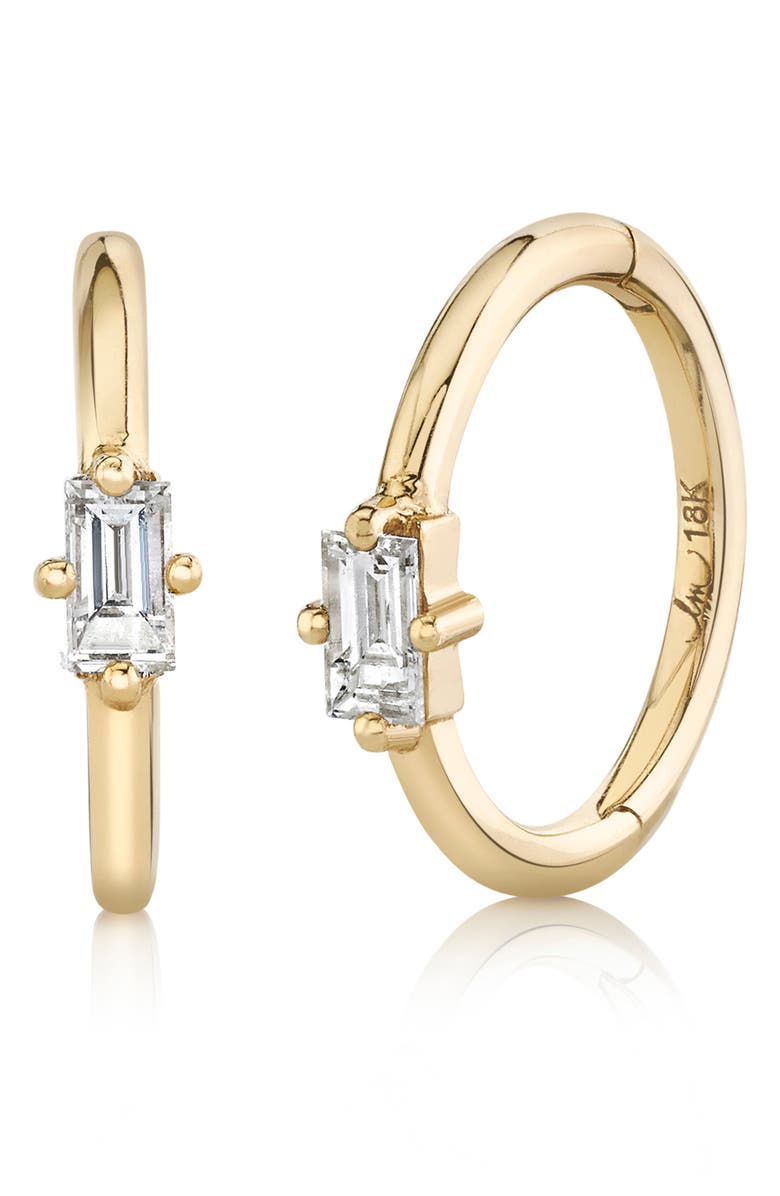 Lizzie Mandler Fine Jewelry Baguette Diamond 18K Gold Huggie Earring, Main, color,