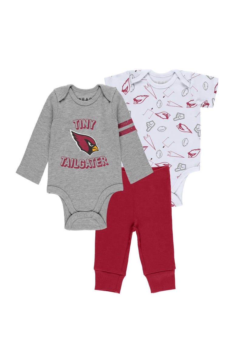 WEAR by Erin Andrews Newborn & Infant WEAR by Erin Andrews Gray/Cardinal/White Arizona Cardinals Three-Piece Turn Me Around Bodysuits & Pant Set, Alternate, color, 