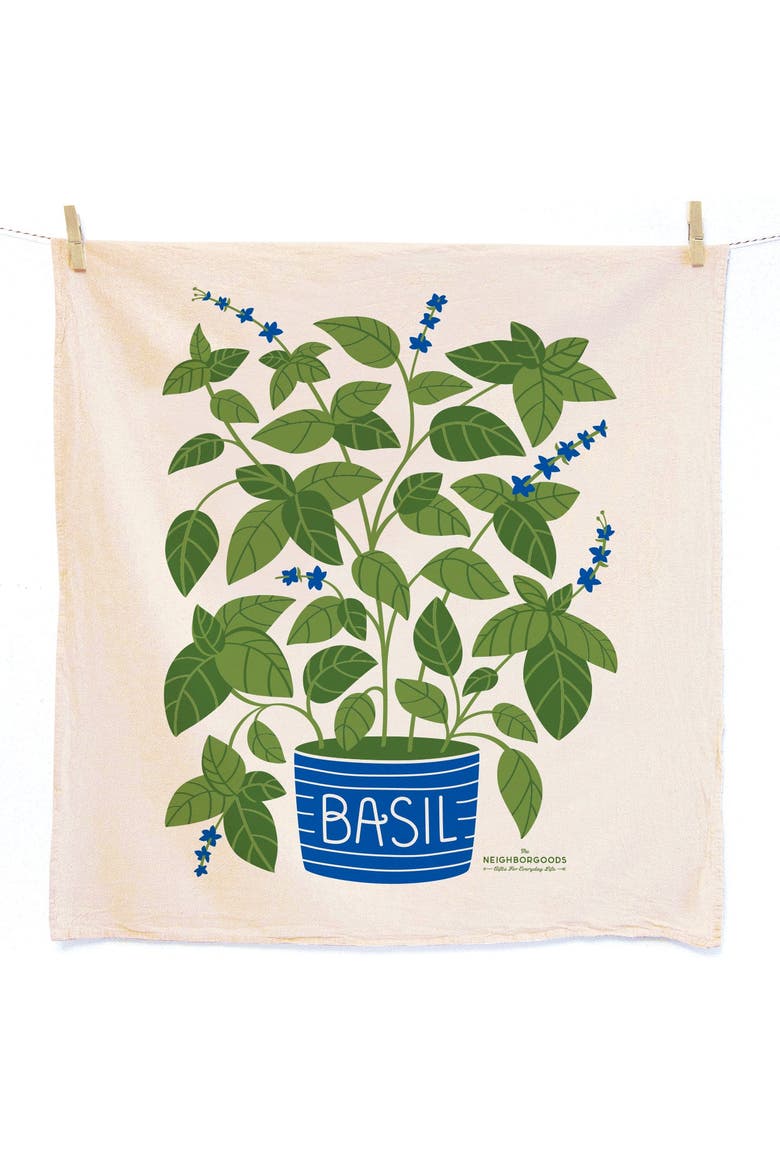 Basil Dish Towel + Sponge Cloth Gift Set, Main, color, Green