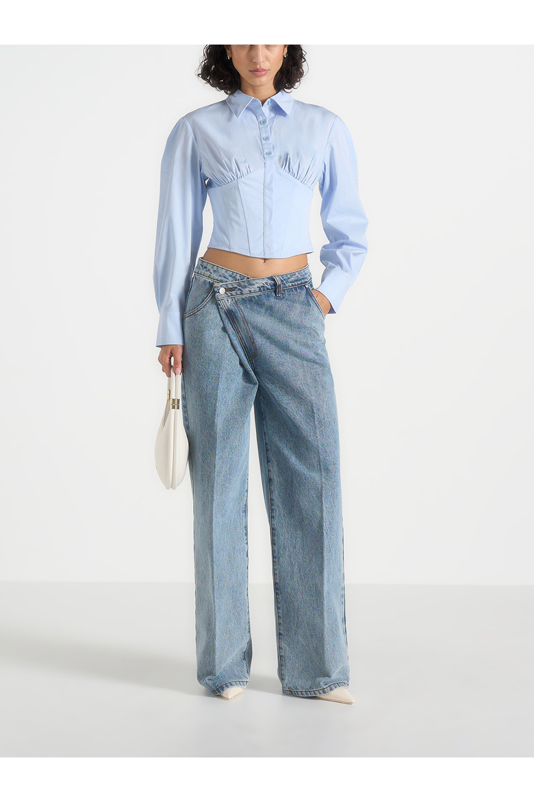 Margot Cotton Corset Shirt, Alternate, color, Pale Blue