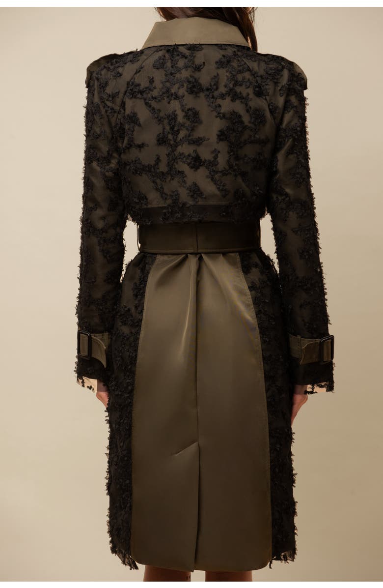 Contessa Mills Claw Lace-Trimmed Elegant Cinched Trench Coat, Alternate, color, Black