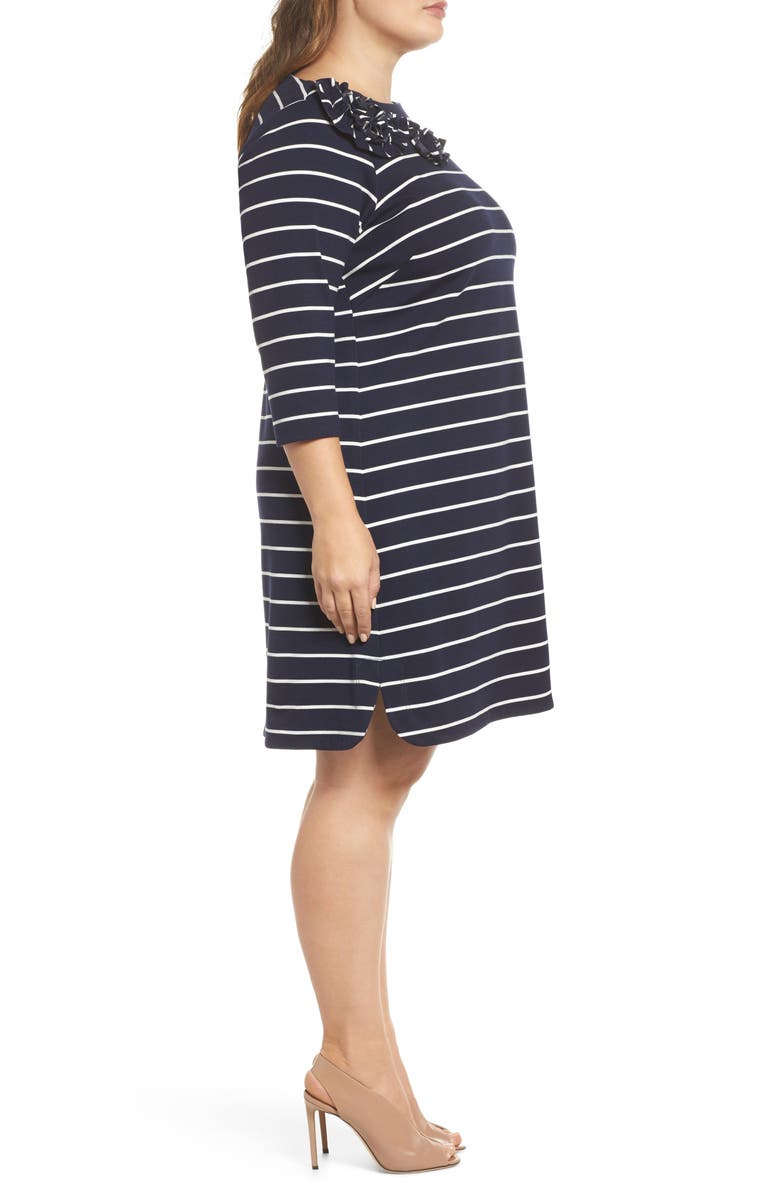 Eliza J Flower Detail Stripe Jersey Shift Dress, Alternate, color,