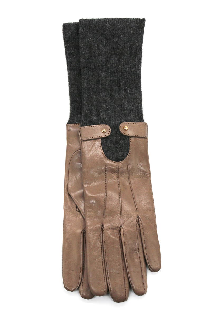 Portolano Leather gloves with studs and knit cuff, Main, color, 