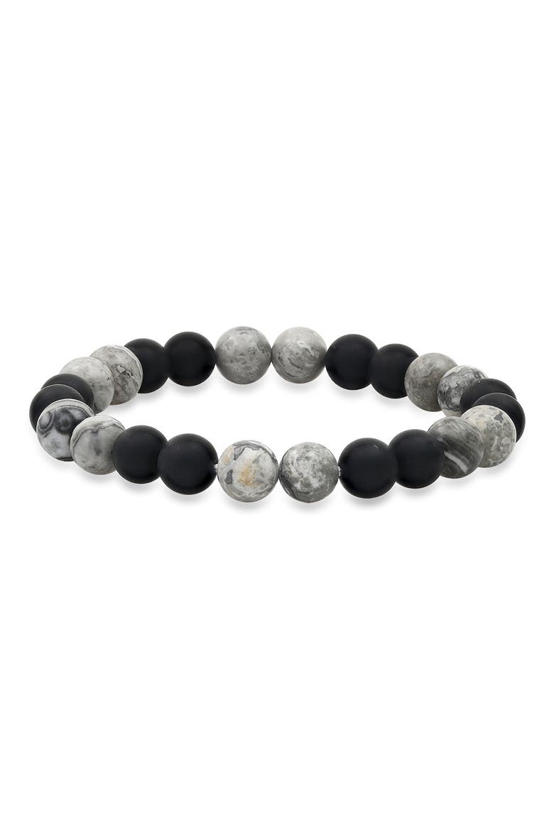 Men's Black Lava & Grey Agate Stone Stretch Beaded Bracelet, Main, color, BLACK-GRAY