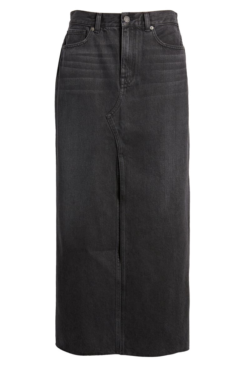 Raw Hem Mid Rise Denim Midi Skirt, Alternate, color, HEPPNER WASH