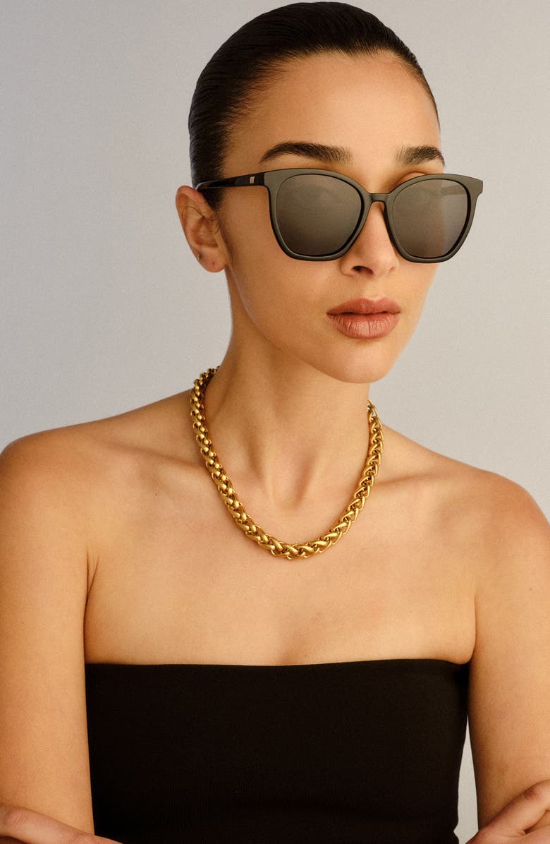 Le Specs 54mm Nirvana Cat Eye Sunglasses, Alternate, color, Black / Smoke Mono Polarized