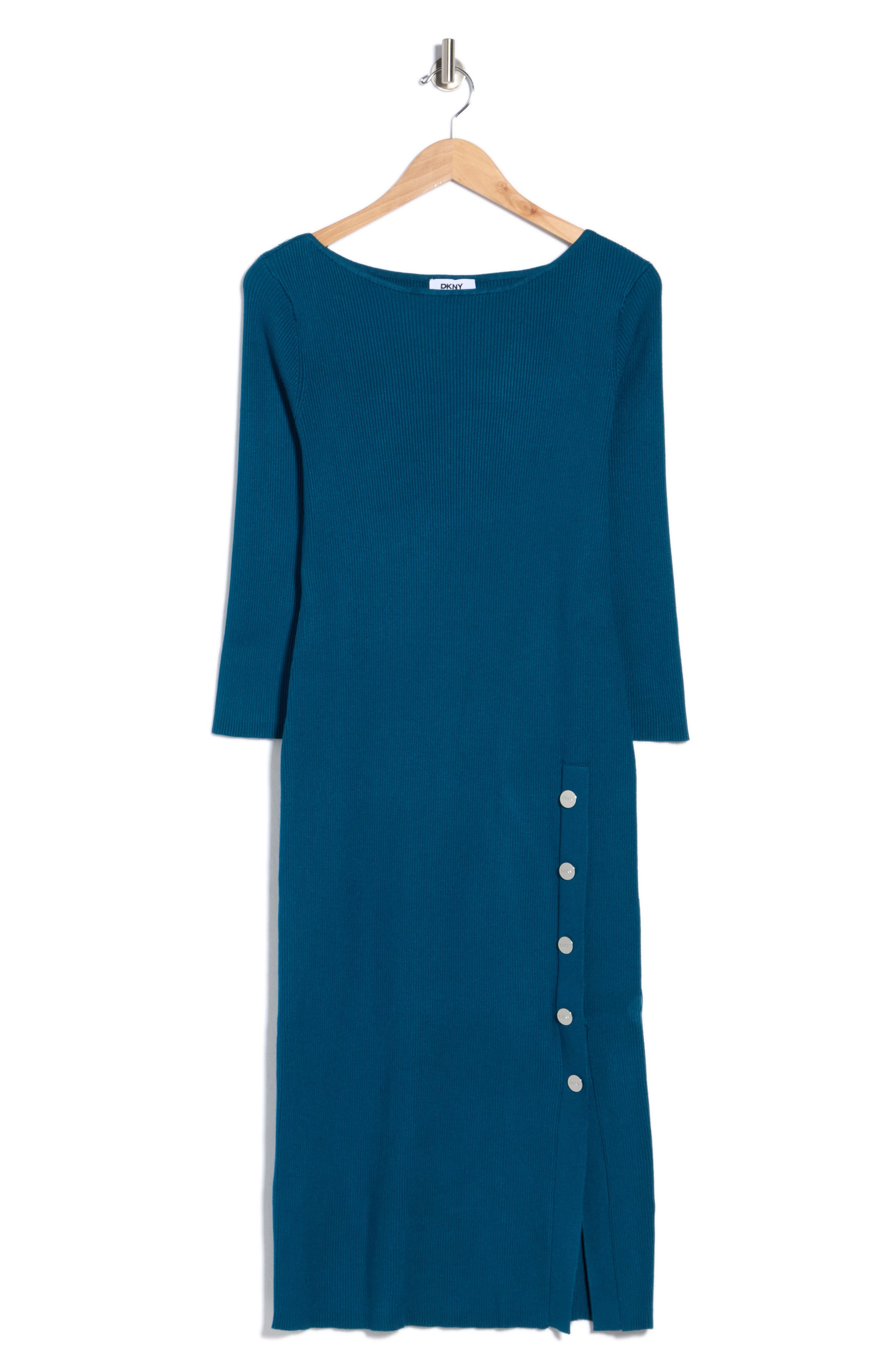 Boatneck Side Button Midi Dress