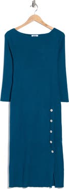 DKNY Boatneck Side Button Midi Dress