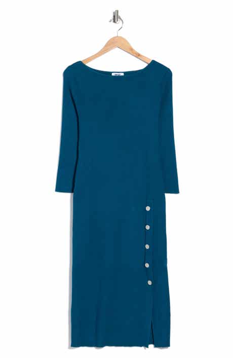 Boatneck Side Button Midi Dress