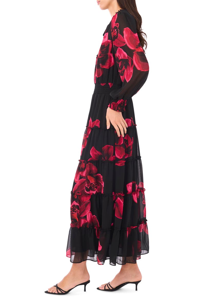 Halogen<sup>®</sup> Tie Neck Long Sleeve Maxi Dress, Alternate, color, Rich Black