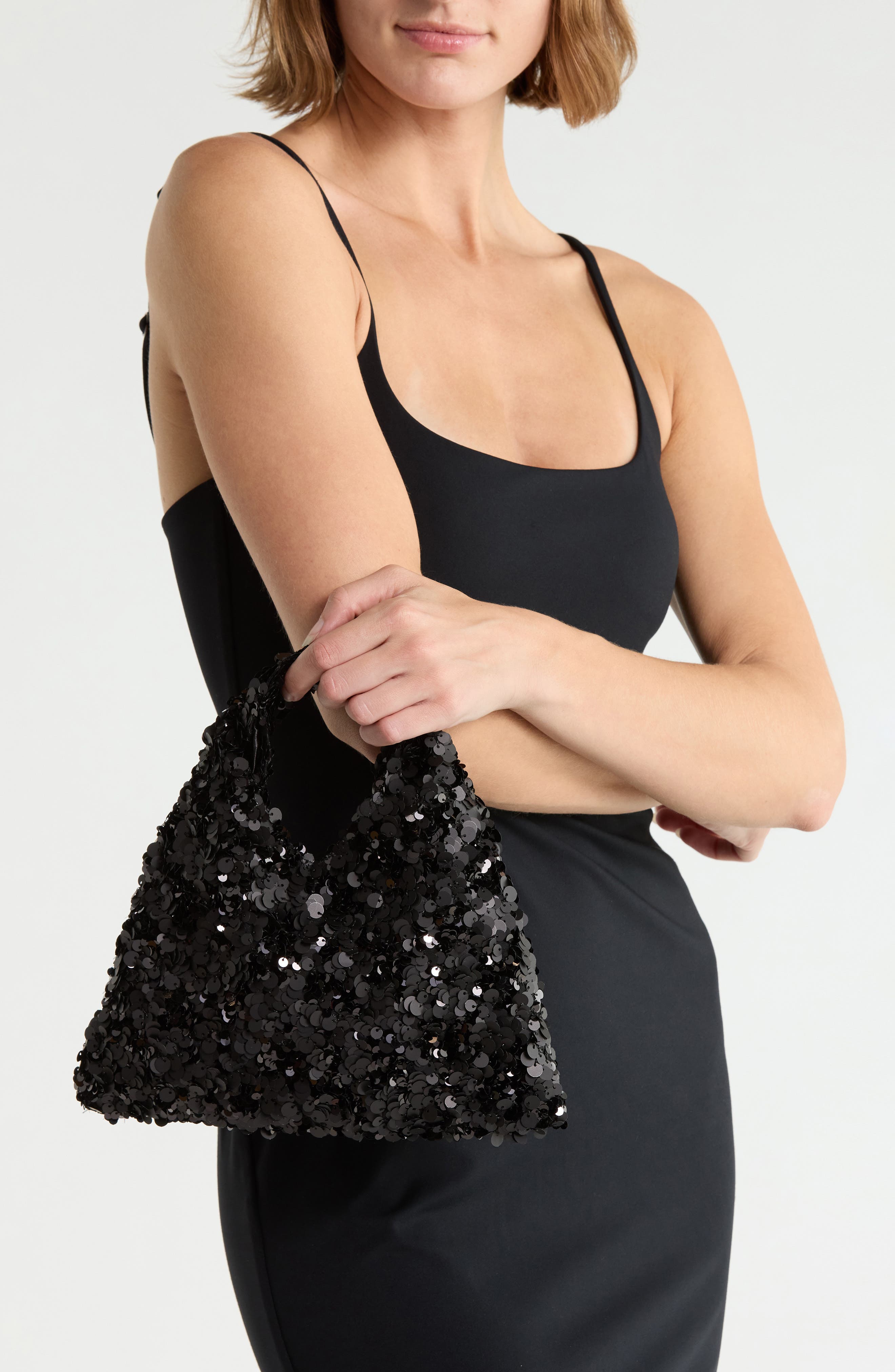 Fern Sequin Clutch, Alternate, color, BLACK