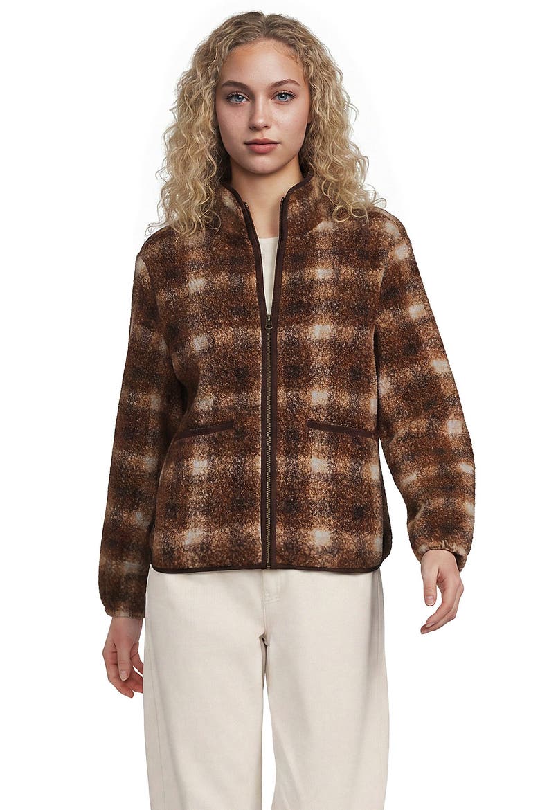 Boucle Fleece Jacket, Alternate, color, Rich Coffee Tonal Plaid