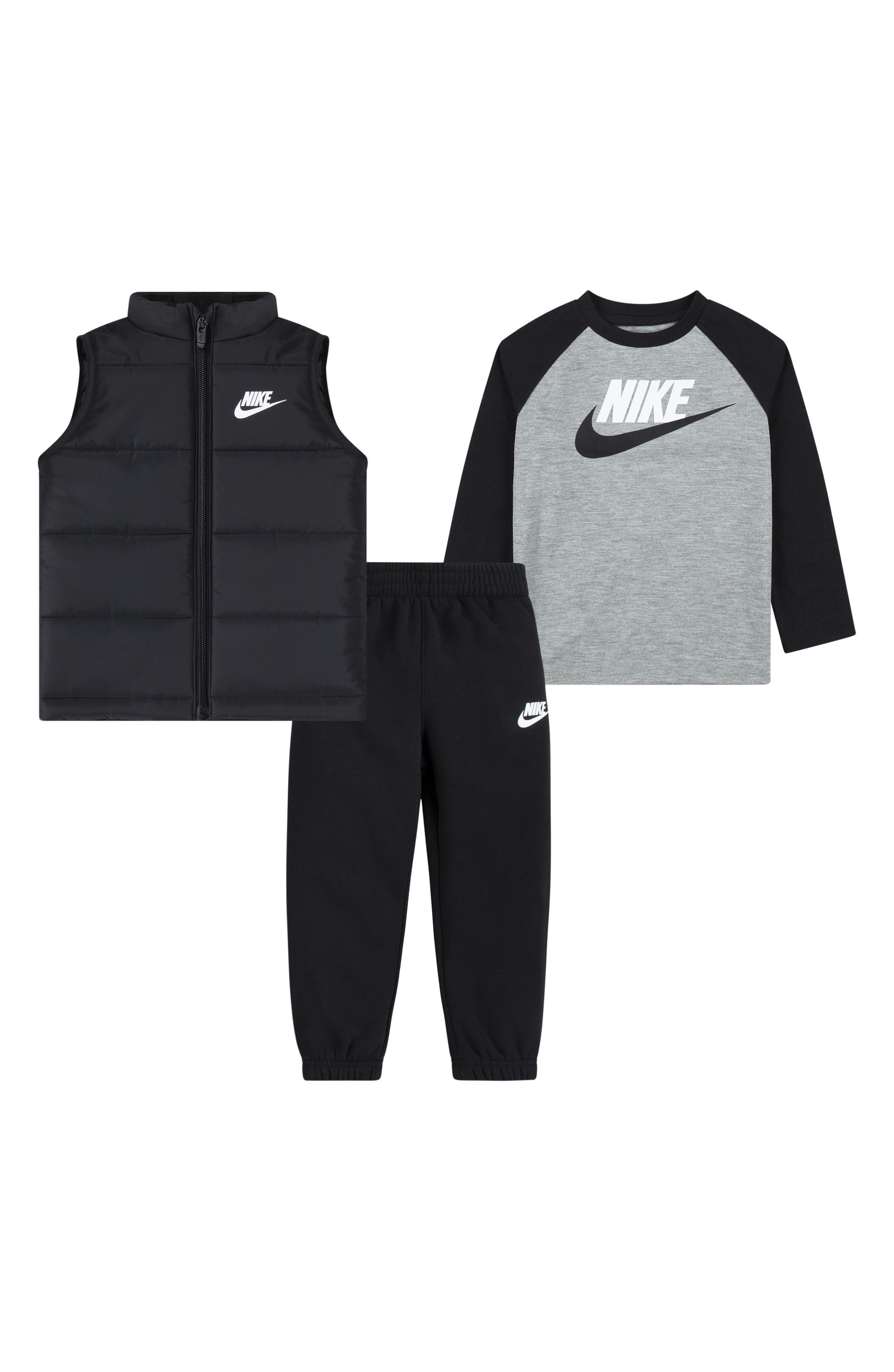 Nike Kids' Logo Puffer Vest, Logo T-Shirt & Fleece Joggers Set