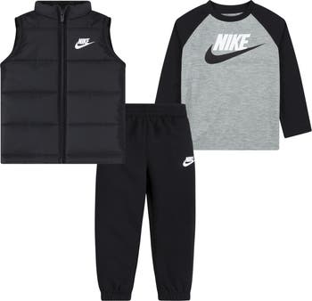 Kids' Logo Puffer Vest, Logo T-Shirt & Fleece Joggers Set
