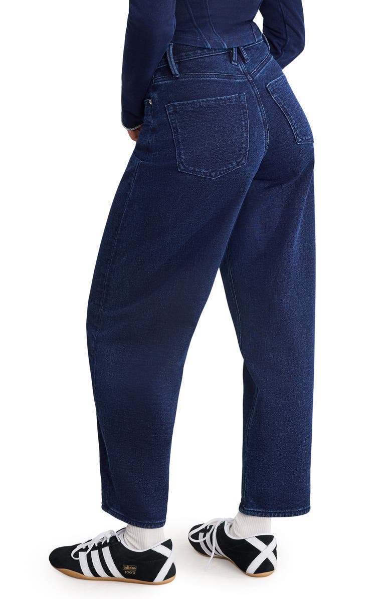 Good American Jeanius Barrel Leg Faux Denim Terry Sweatpants, Alternate, color, Indigo1029