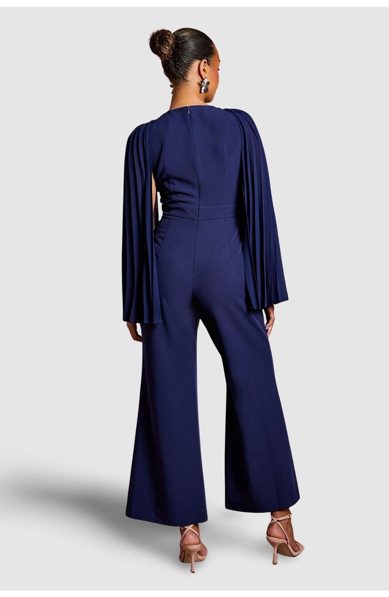 Coast Petite V Neck Pleated Jumpsuit, Alternate, color, Navy