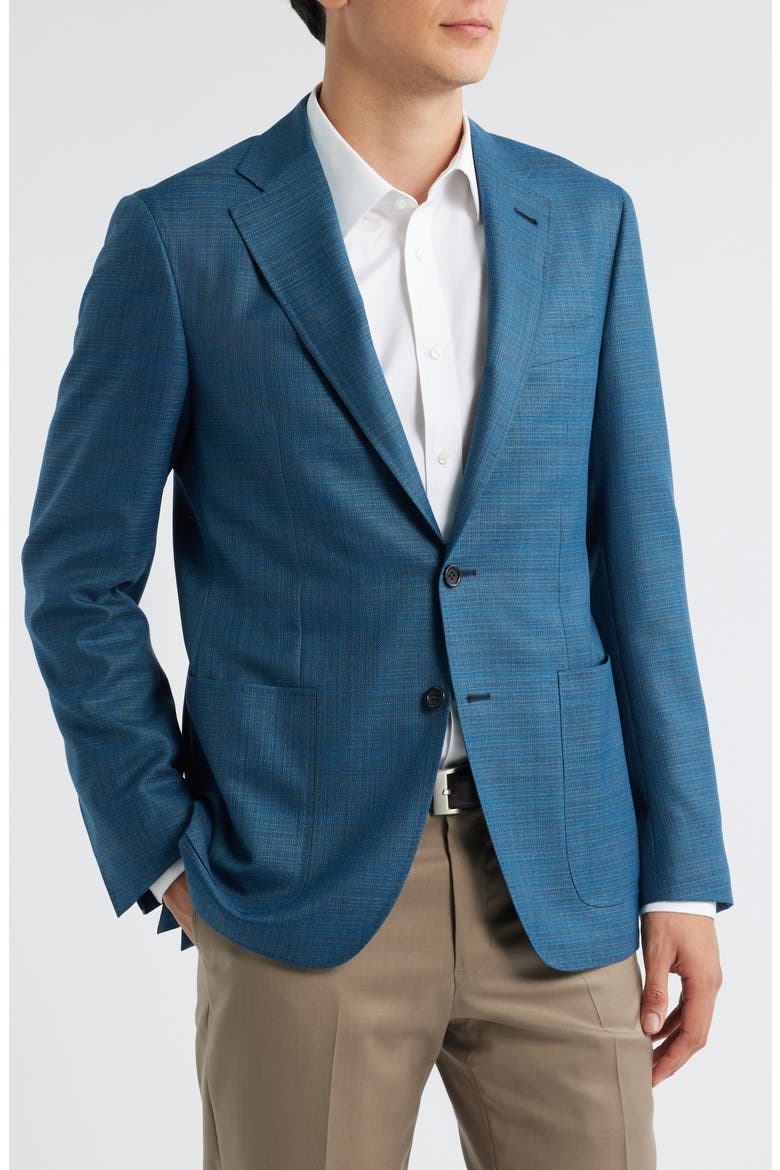 Kei Trim Fit Turquoise Mélange Shadow Plaid Super 130s Wool Sport Coat, Alternate, color, TURQUOISE
