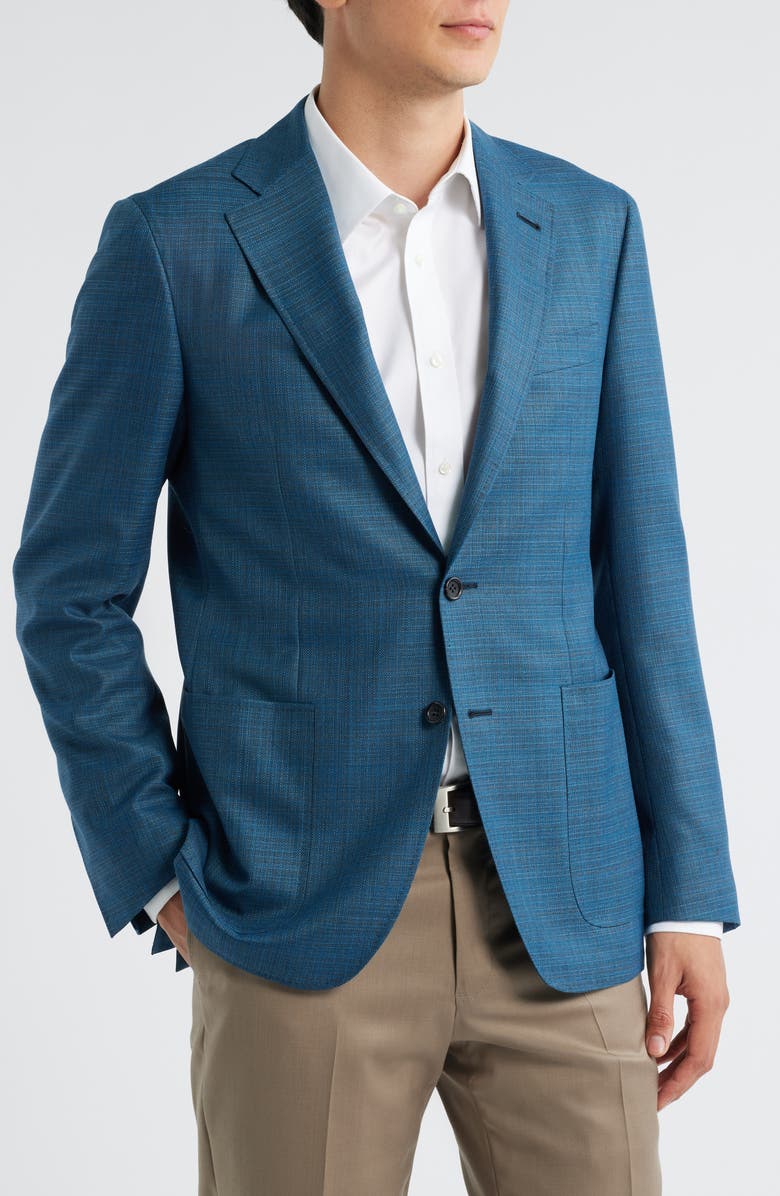 Canali Kei Trim Fit Turquoise Mélange Shadow Plaid Super 130s Wool Sport Coat, Alternate, color, Turquoise