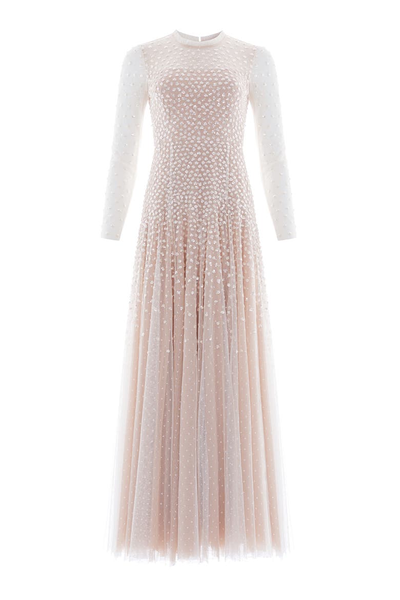 Sequin Cascade Round Neck Gown, Alternate, color, Cream/ Butterscotch