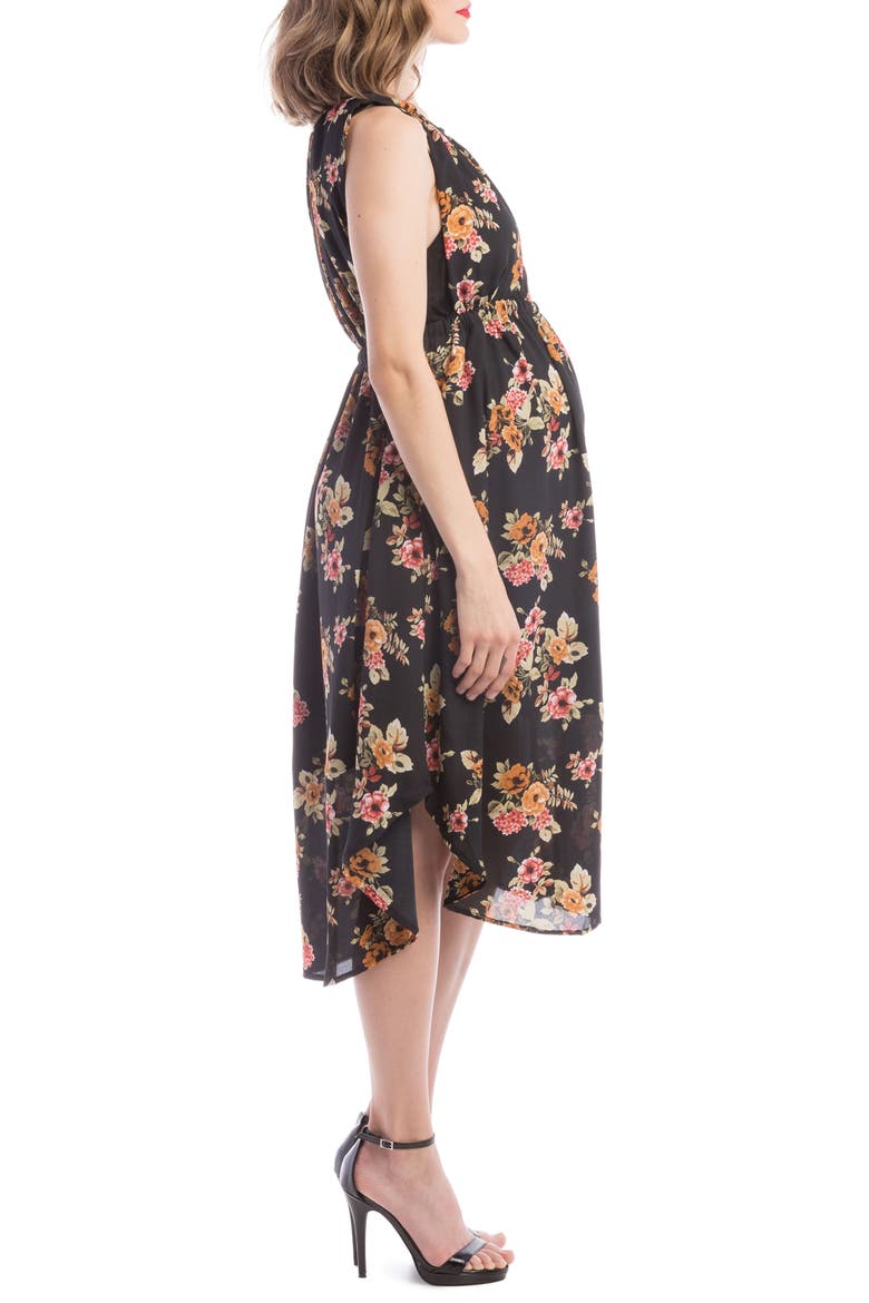 Grecian Maternity/Nursing Dress, Alternate, color, BLACK/ GOLD FLORAL