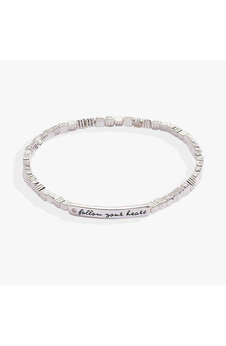 Alex and Ani Follow Your Heart Stretch Bracelet, Alternate, color, Silver