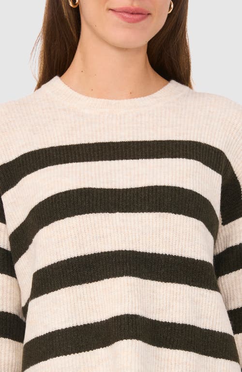 Halogen ® Stripe Crewneck Sweater In Beige/deep Olive