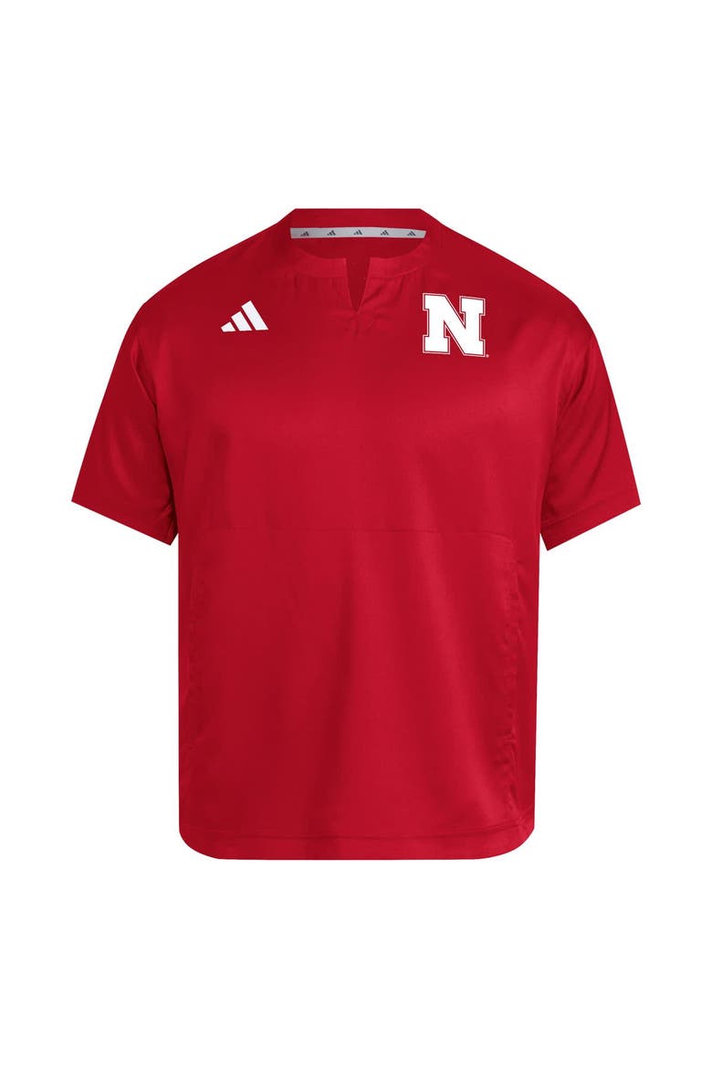 Men's adidas  Red Nebraska Huskers Dugout Coaches Adizero Notch Neck Pullover Top, Alternate, color, Red