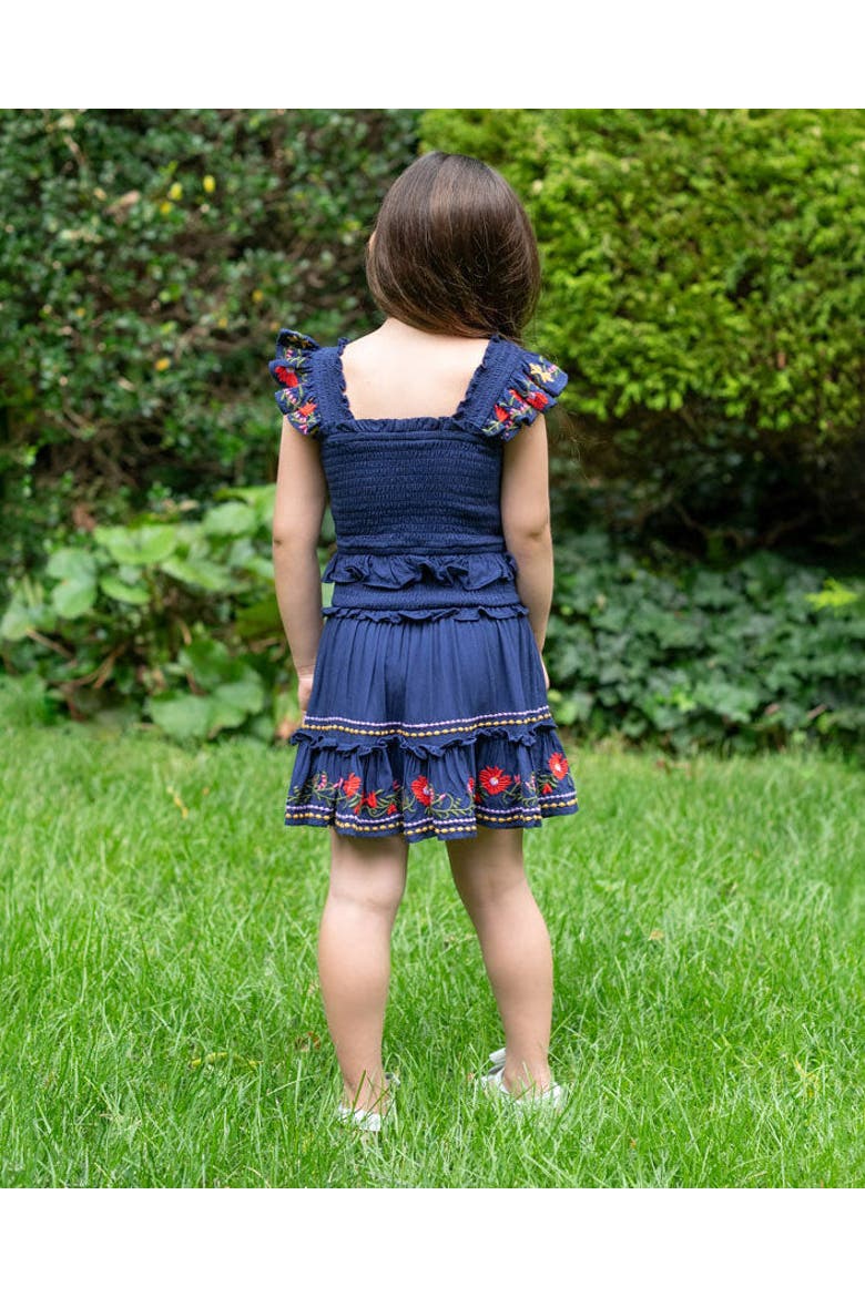Zoe Smocked Bodice Embroidered Ruffle Dress, Alternate, color, Gardenia Embroidery