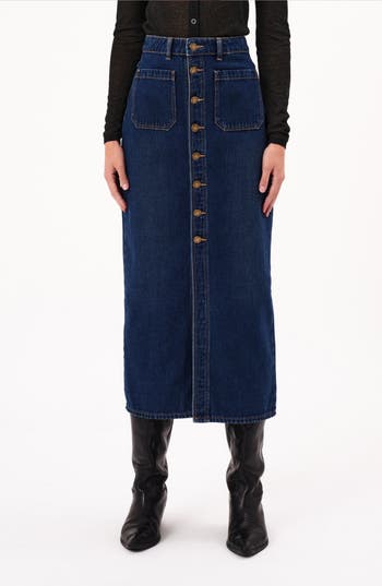 ROLLA'S ROLLA’S SAILOR BUTTON FRONT DENIM MIDI SKIRT