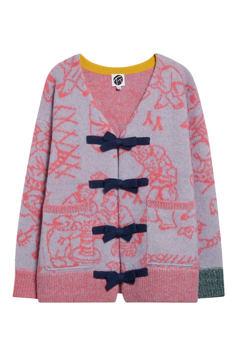 Fuzzy Laza Alpaca & Wool Blend Cardigan, Alternate, color, SKY/ PINK