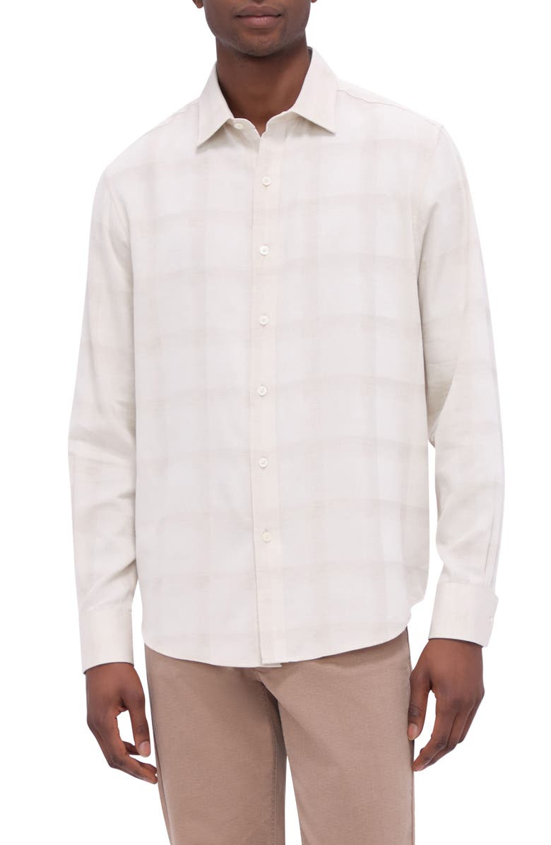 Bugatchi Julian Shaped Fit Plaid Button-Up Shirt, Main, color, Desert