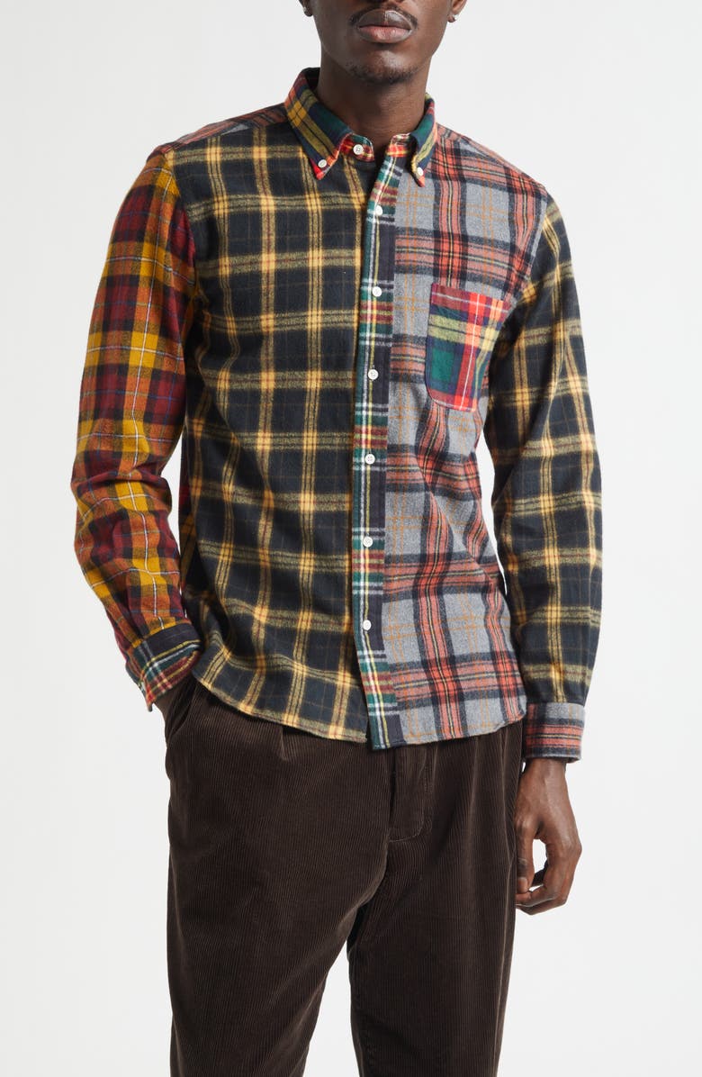 BEAMS Plaid Flannel Button-Down Shirt, Main, color, Yellow