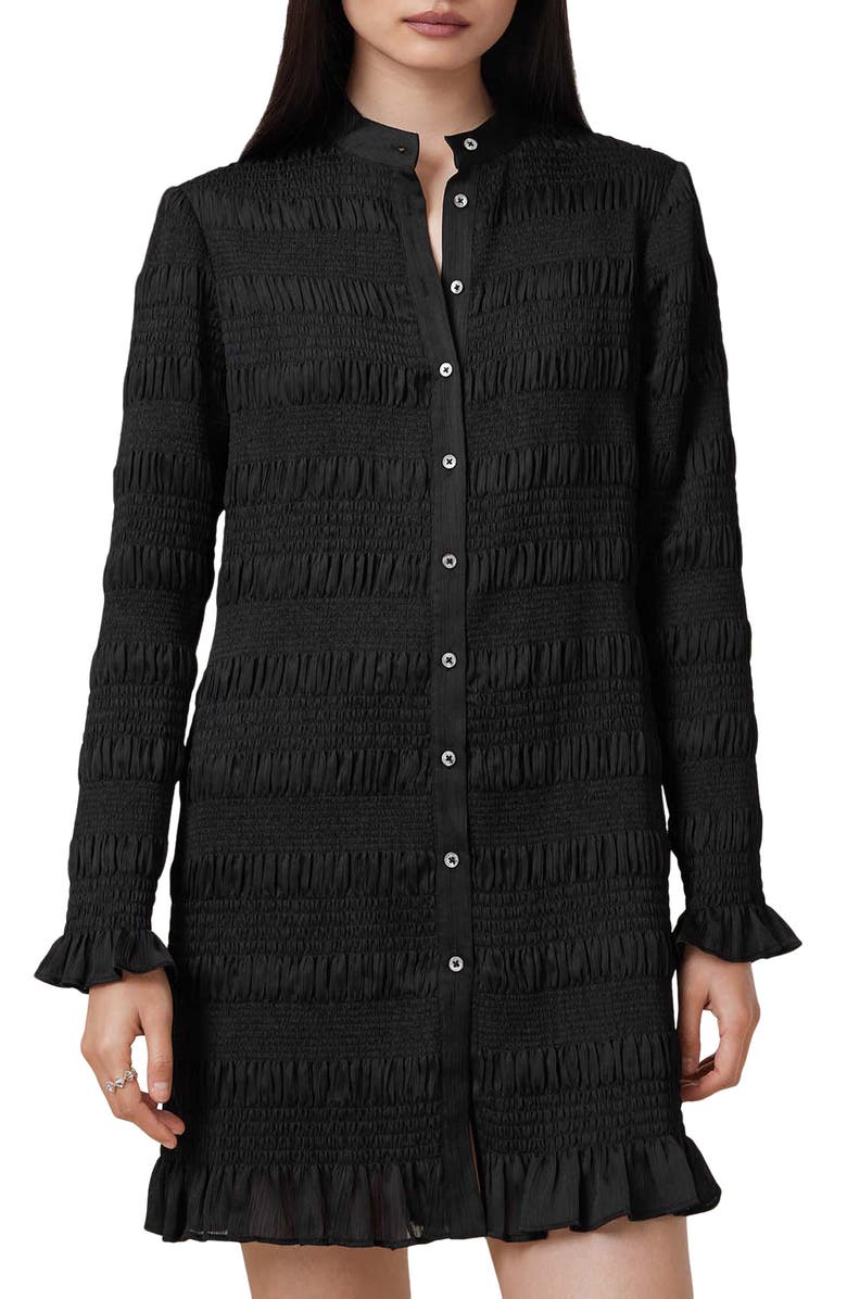 AllSaints Meg Long Sleeve Ruffle Minidress, Alternate, color, Black