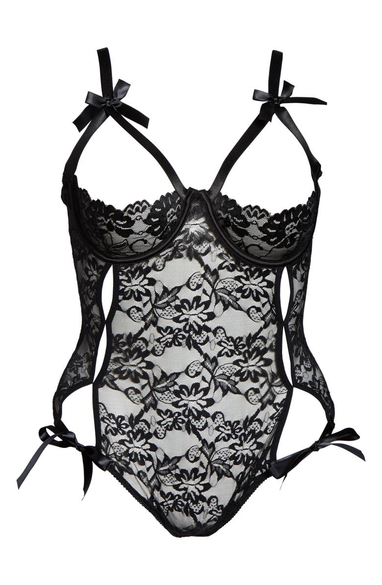 Oh La La Cheri Zara Underwire Open Cup Open Gusset Lace Teddy, Alternate, color, Black