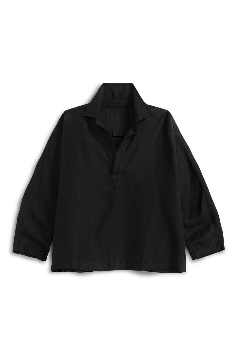Popover Linen Shirt, Main, color, BLACK LINEN