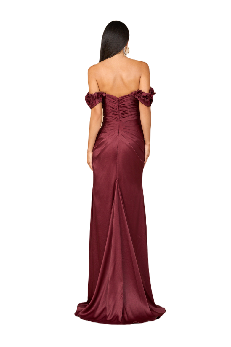 Off Shoulder Crepe Gown, Alternate, color, Burgandy