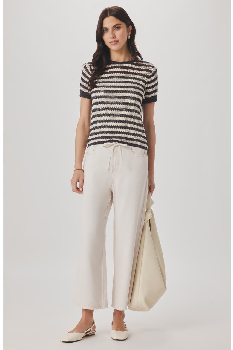 Yasmine Striped Short Sleeve Sweater, Alternate, color, LEAD/NATURAL