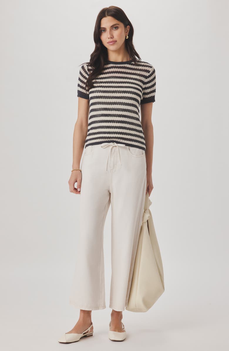 Splendid Yasmine Striped Short Sleeve Sweater, Alternate, color, Lead Grey/ Natural