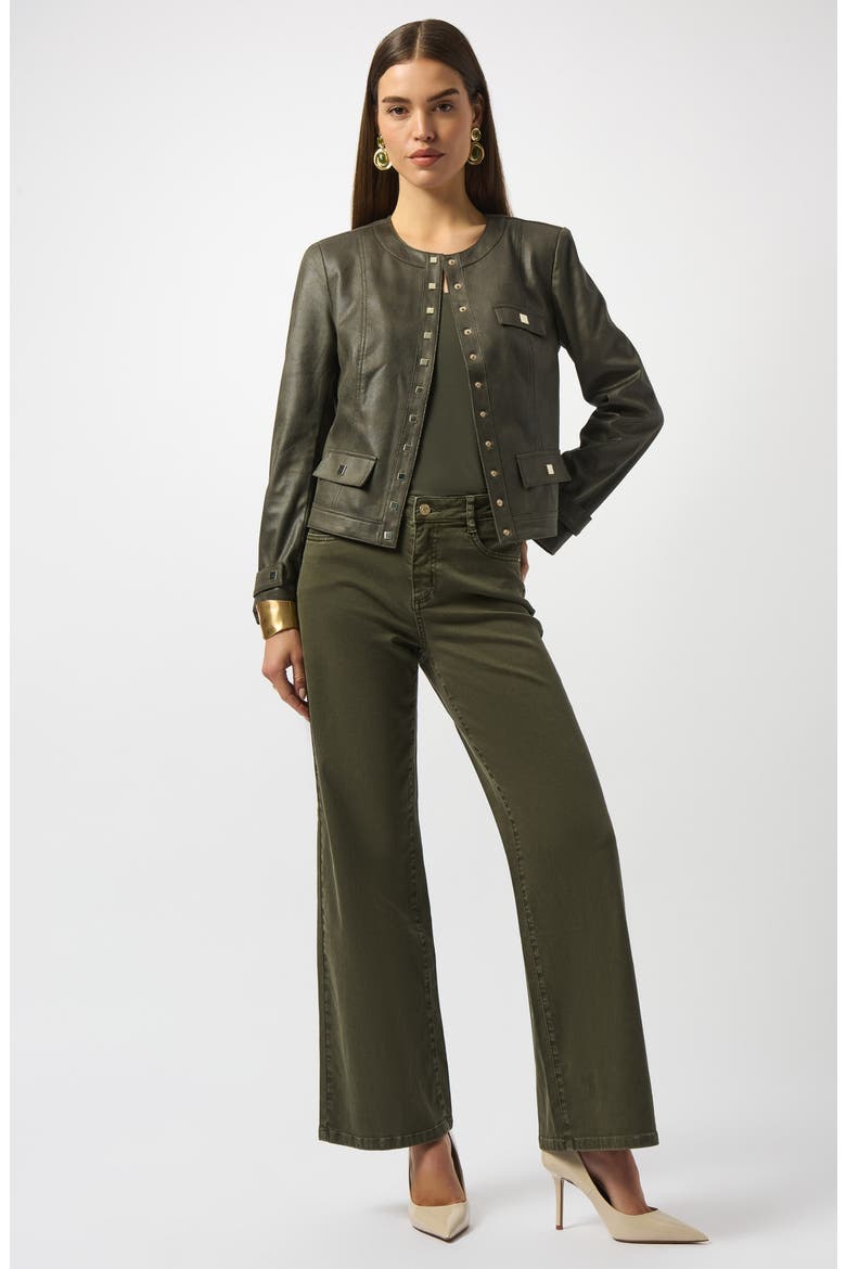 Collarless Foiled Faux Leather Jacket, Alternate, color, AVOCADO