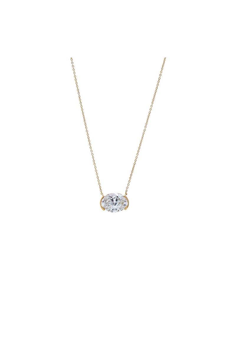 Lab Grown Diamond Oval Semi Bezel Pendant Necklace 14K, Main, color, 14K Gold - 2 Carat