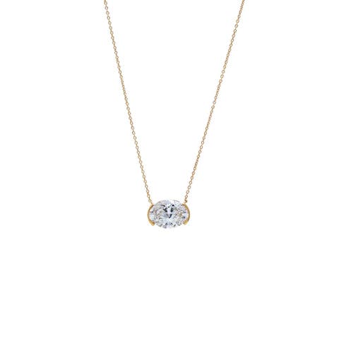 Lab Grown Diamond Oval Semi Bezel Pendant Necklace 14K