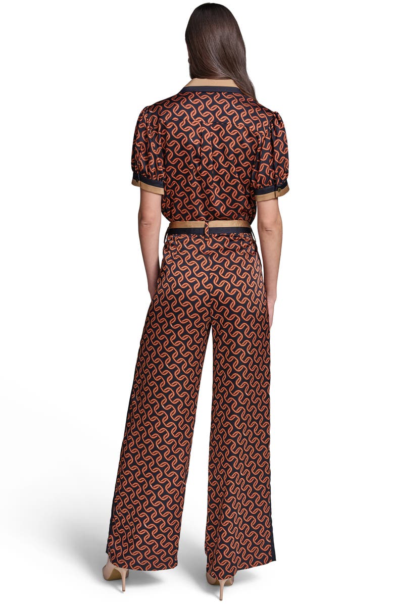 KARL LAGERFELD PARIS Geo Print Side Stripe Belted Pants, Alternate, color, Midnight Navy/ Siena